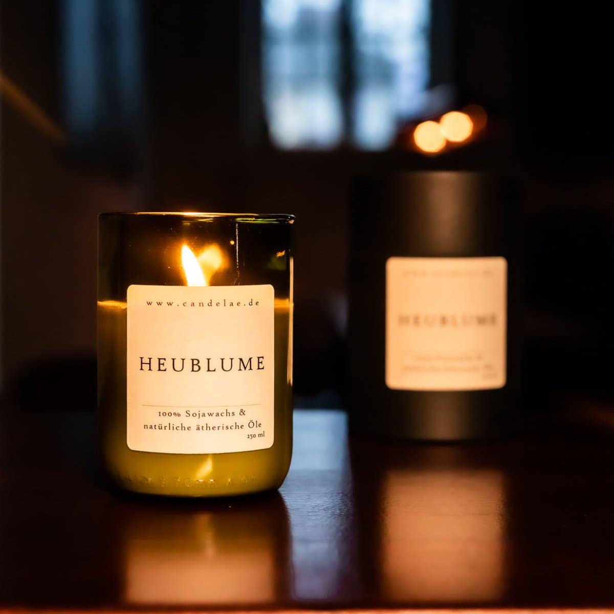 Hayflower – Natural scented candle with essential oils from a recycled wine bottle