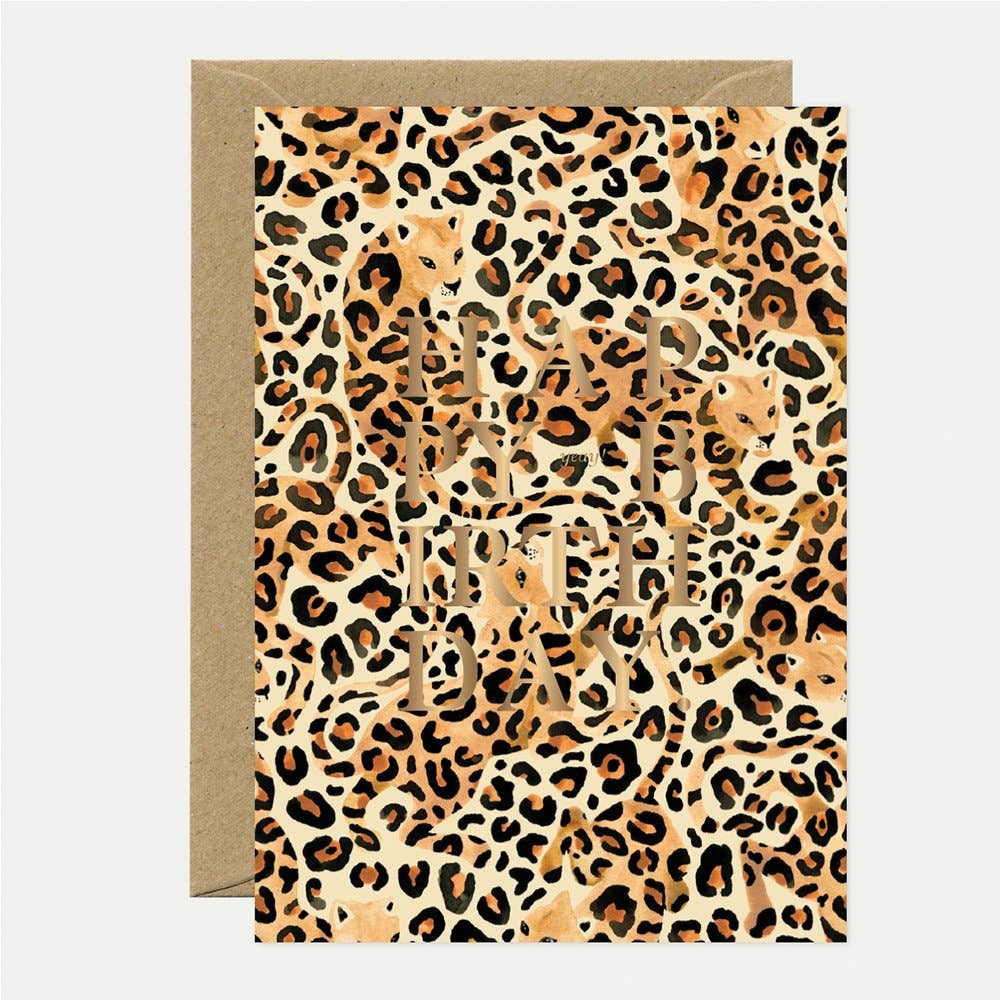 Leopard - Birthday Greeting card - Gold foil