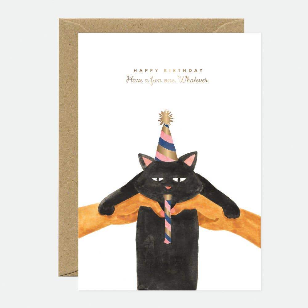 Whatever cat - Birthday Greeting card - Gold foil